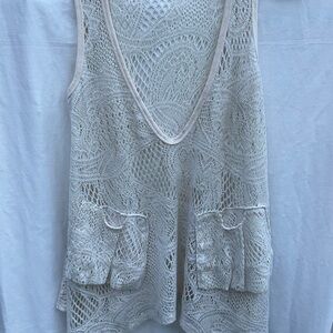 2-2026A—Lily Cream crochet cover-up..XL  Boho/Hippie